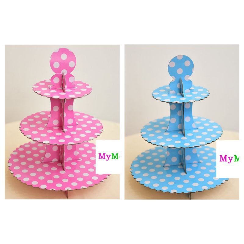 Cupcake Stand 3 Tier | 3 Tier Cup Cake Stand | Polkadot dan Karakter Anak