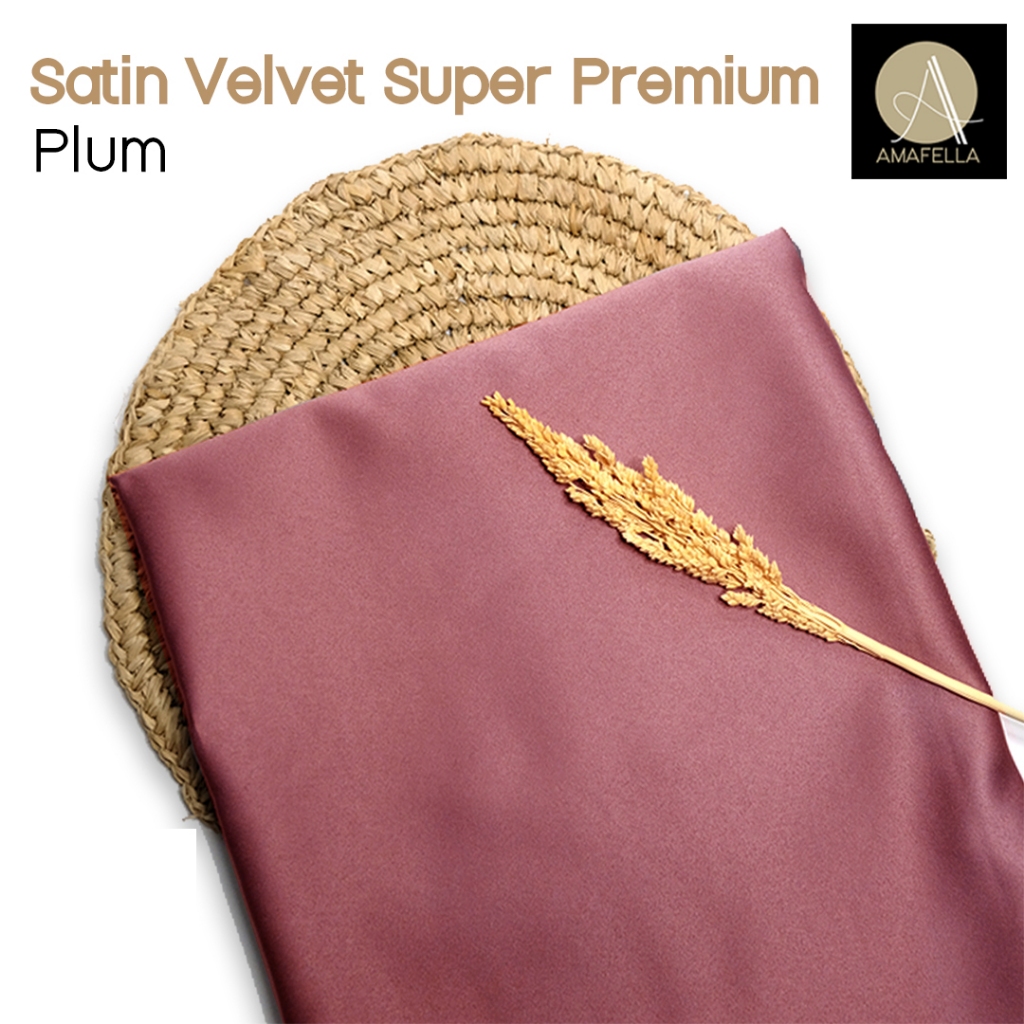 1/2 meter Kain Satin Velvet Super Premium Bahan Bridesmaid Seragaman Warna Plum