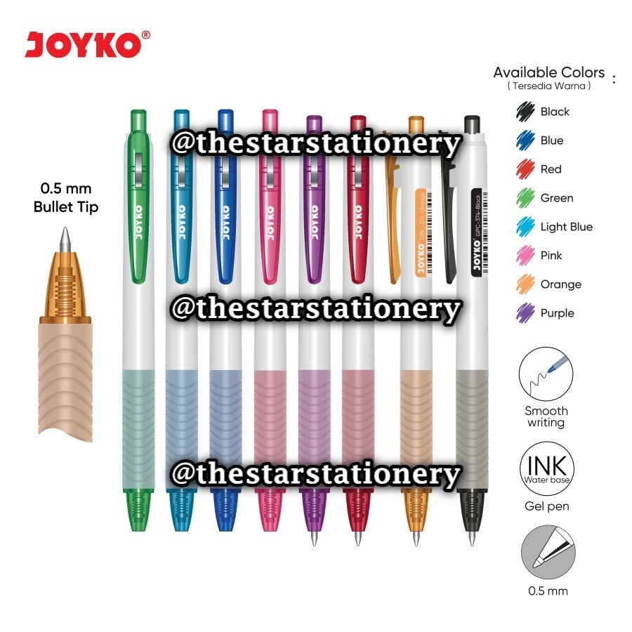 

(1 Biji) Color Gel Pen Joyko GPC-374 0.5 mm Gel Pen / Pulpen Pena Jel Warna Joyko GPC-374 0.5 mm