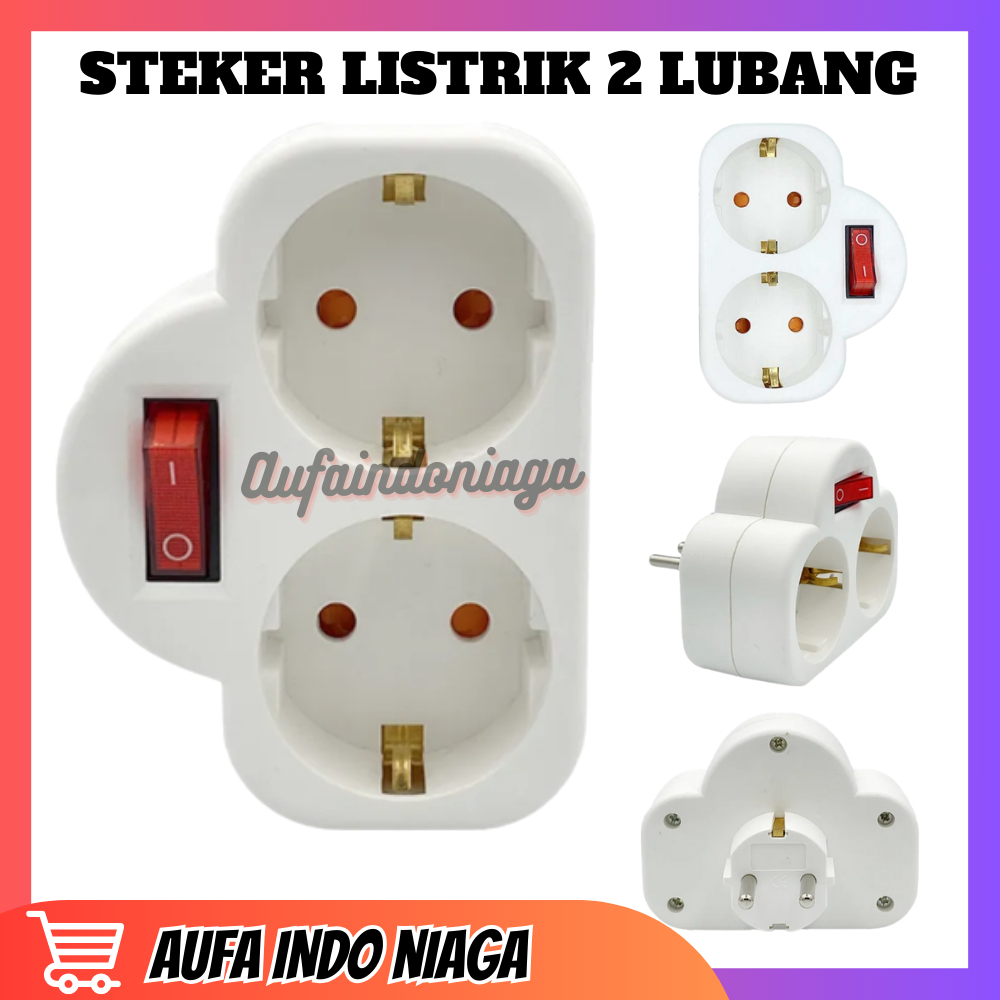Colokan listrik 2 lubang / Steker Listrik 2 Lubang Switch On Off / Steker Cabang