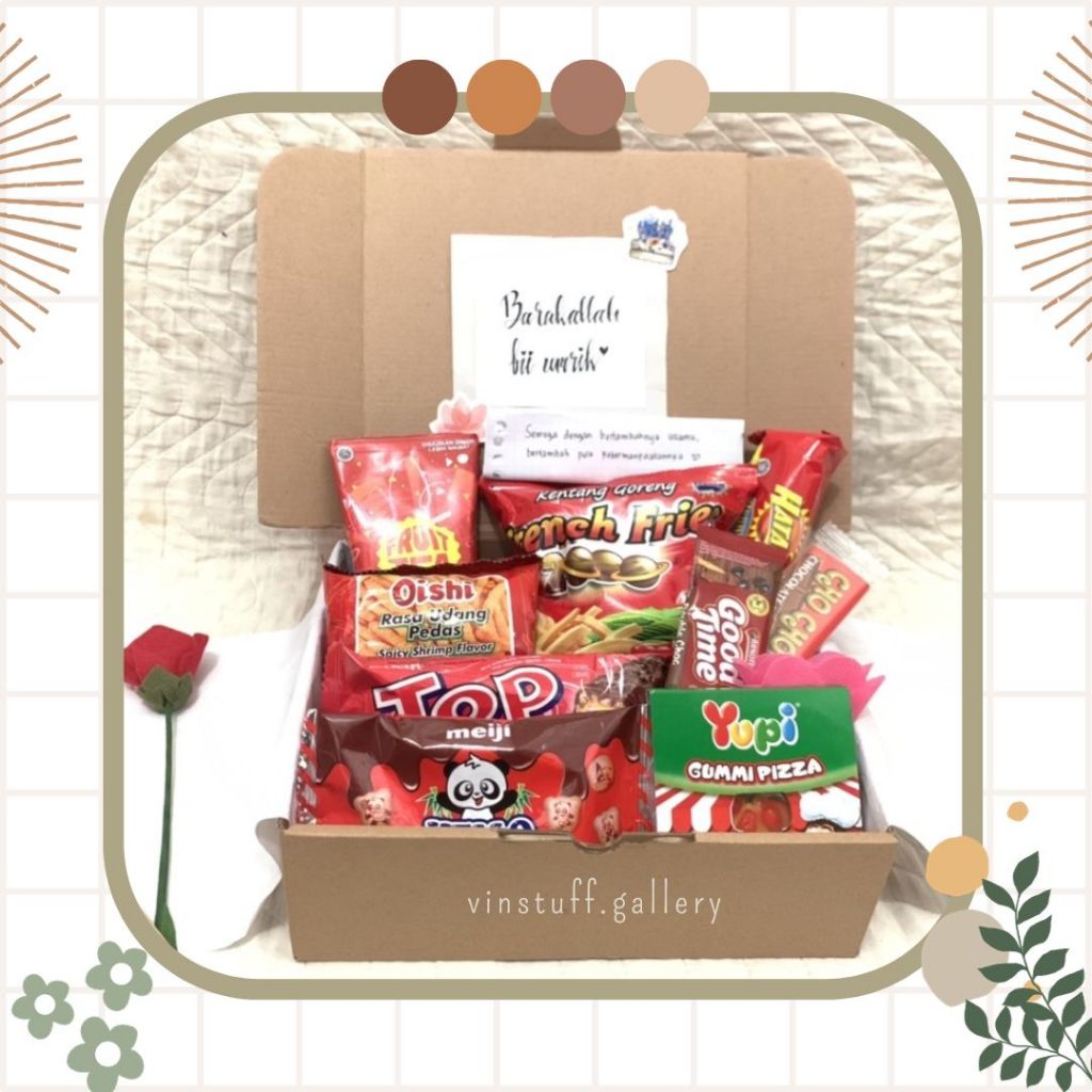 

SNACK BOX / GIFT BOX MERAH RED KADO ULANG TAHUN / WISUDA PALEMBANG PRABUMULIH [free custom ucapan]