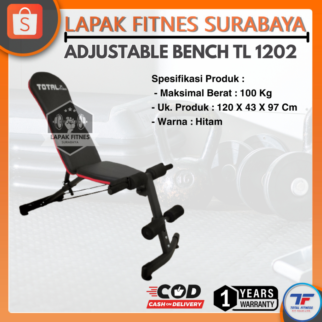 Alat Olahraga Fitness Adjust Bench Total Fitness TL 1202 - Alat Pengecil Perut Murah Sit Up Bench 3 