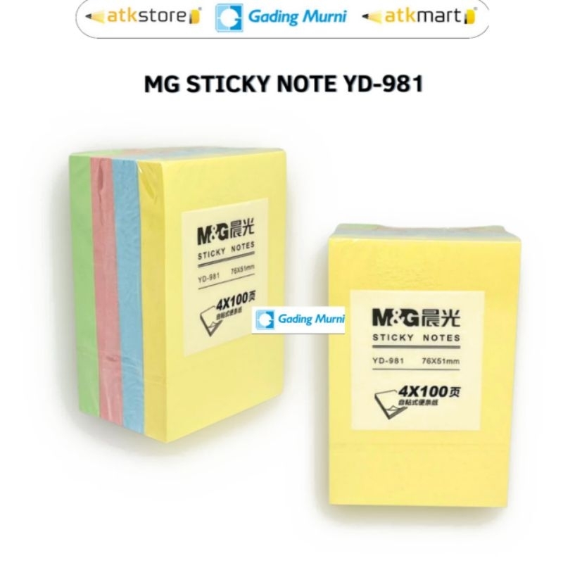 

M&G Memo Stik / Sticky Notes YD-981 / Warna Pastel 4 Warna 400 Lembar - Tempelan Kertas Catatan Memo Notes