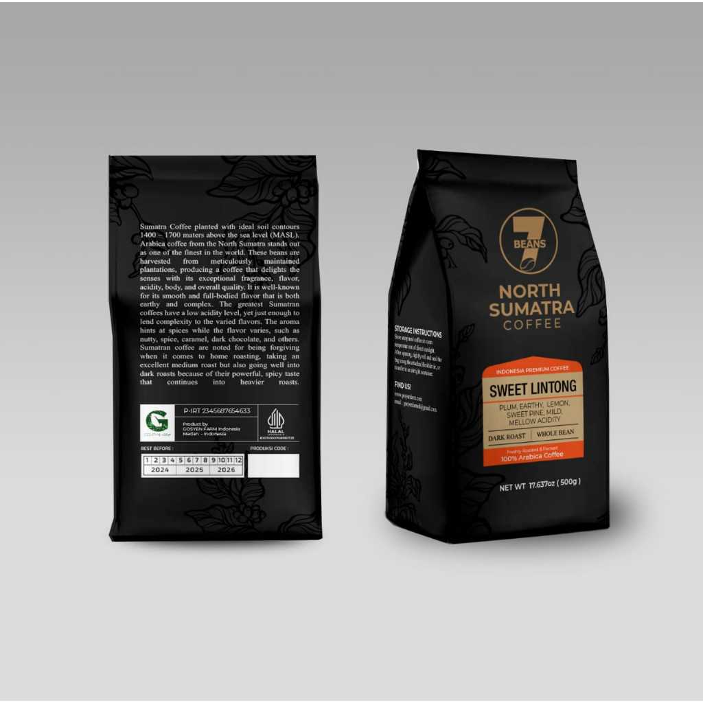 

1 PACKS (250gr) - 7BEANS SWEET LINTONG DARK ROAST WHOLE BEAN COFFEE - 100% ARABICA