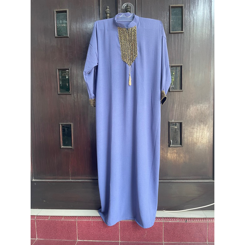 Gamis Sultan Renda Kringkle Airflow Premium Dress Kaftan Arab Polos Simple Busui Friendly Hitam-Abu Denim Kaftan