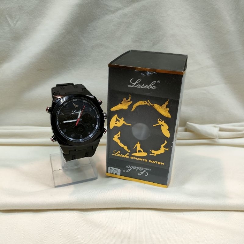 Jam Tangan Lasebo 8035 Karet Dual Time Original Water Resistant
