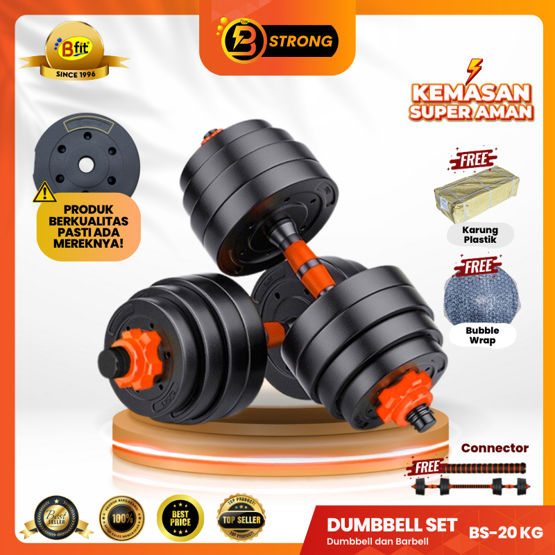 (YOGYAKARTA) B-STRONG BS-20 Fitness Dumbbell Barbel Set - 20KG Multifunctional 3IN1