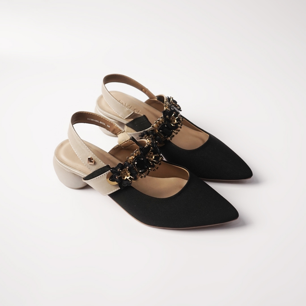 PVRA Sandal Wanita Bella Mid Heels Black Gold