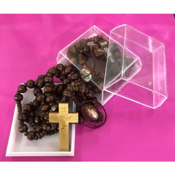 Kalung Rosario Tali Kayu Stigi Coklat Tua