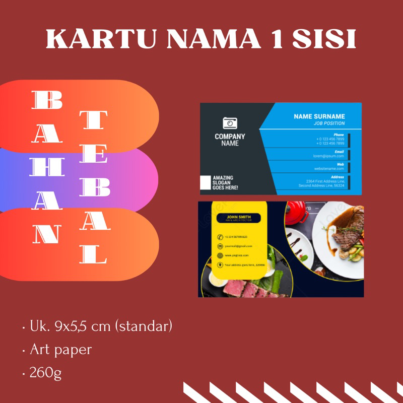 

KARTU NAMA 1 SISI / 2 SISI