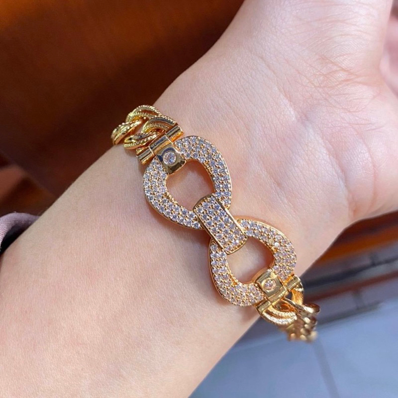 gelang rantai pita permata lapis emas