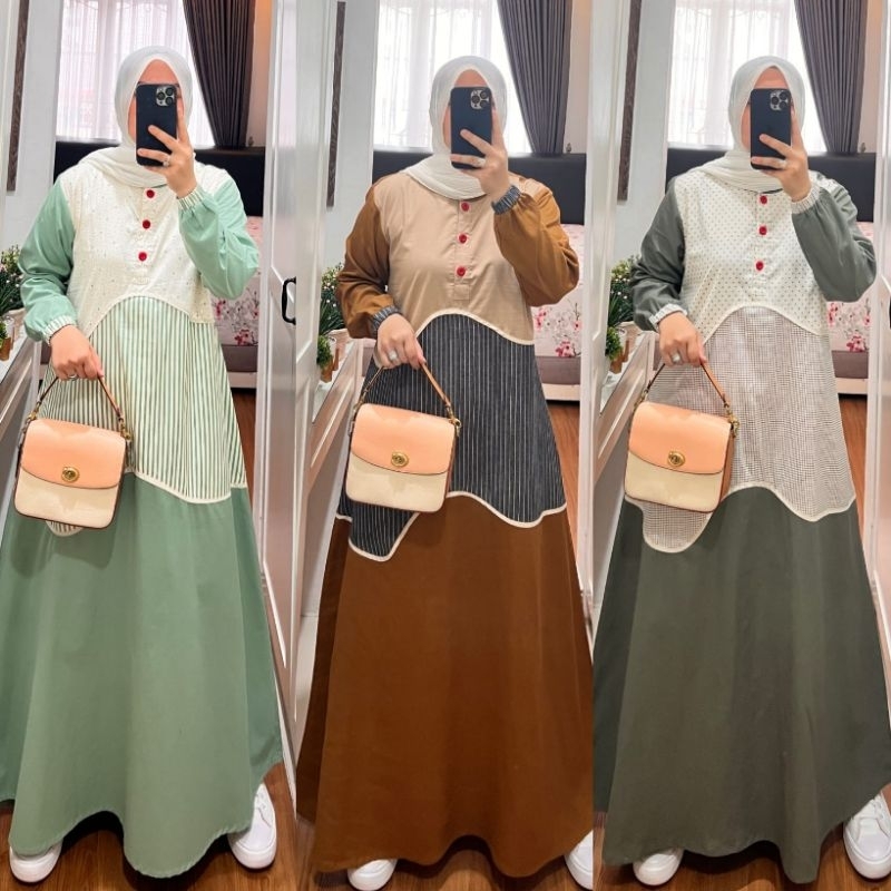 Gamis Katun Kombinasi Original Syaina by Semut Terbaru Premium Jumbo busuy frenly kode 7021