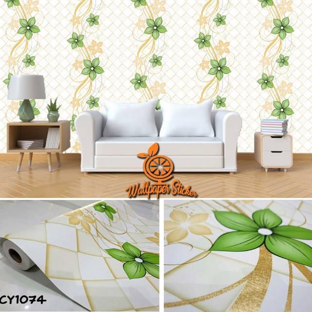 wallpaper sticker dinding motif bunga warna hijau