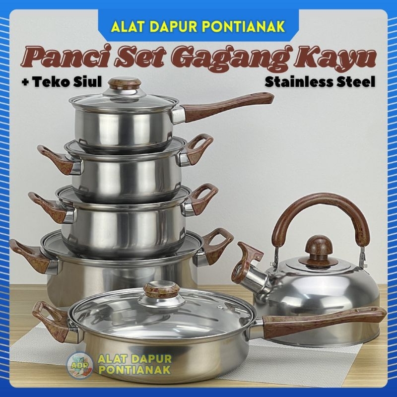 Panci set Cookware 12 PCS Kombinasi Teko Serbaguna Stainless Steel Combination Pot Alat Dapur