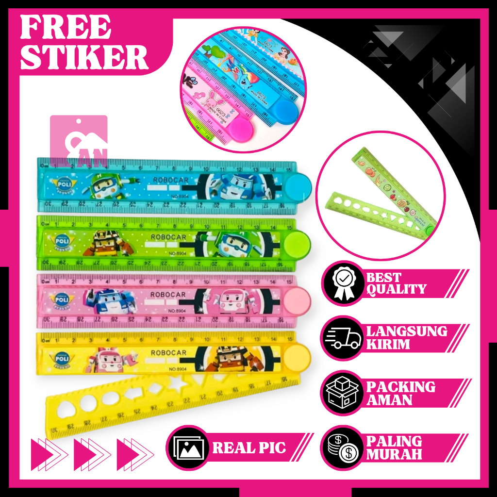 

1PCS Penggaris Lipat Karakter Fancy Lucu Mistar Motif Kartun Perlengkapan Sekolah Kantor Garisan Plastik 30cm A092