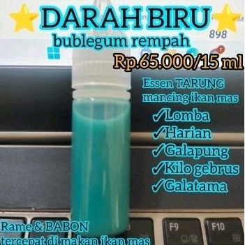 ⭐⭐⭐⭐⭐Essen ikan mas DARAH BIRU 15 ml  ( buble gum rempah ) /Essen ikan mas lomba / essen Ikan mas ha