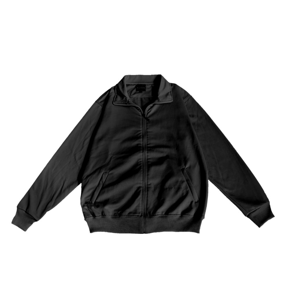 Jaket Tracktop Polos Casual Original Sport Vintage Jumbo Pria Wanita Hitam