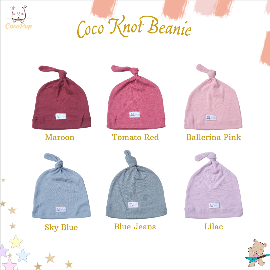 Cocopop Baby - Coco Knot Beanie Unisex Topi Bandana Kupluk Bayi Bahan Katun Polos Simpul - Baby Hat Cotton Soft Babywear Import