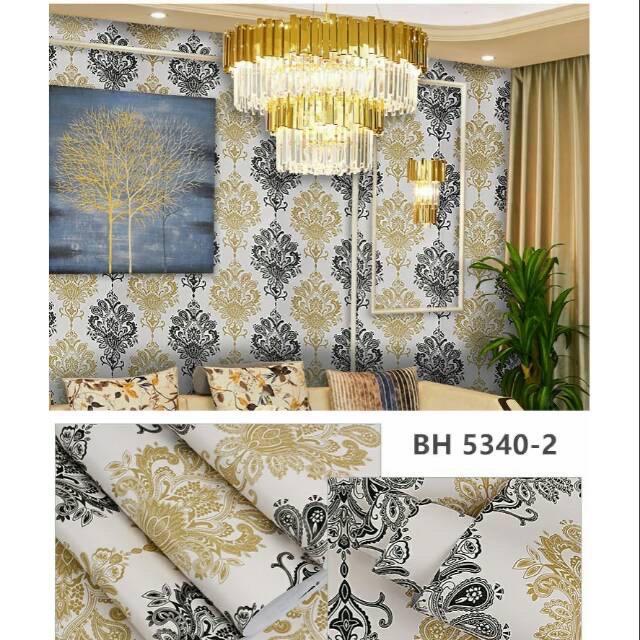 wallpaper sticker diinding motif batik hitam gold