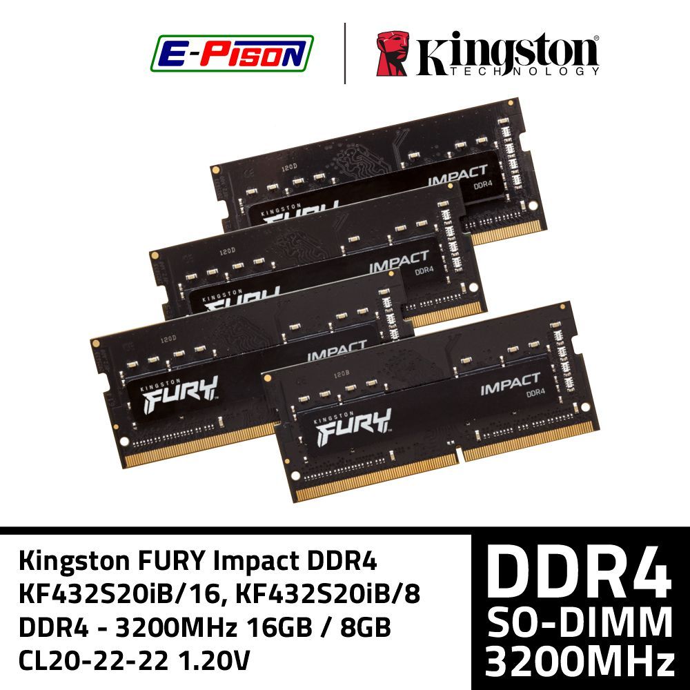 RAM Laptop DDR4 8GB 16GB 3200MHz Kingston FURY Impact DDR4 KF432S20IB/8 KF432S20IB/16