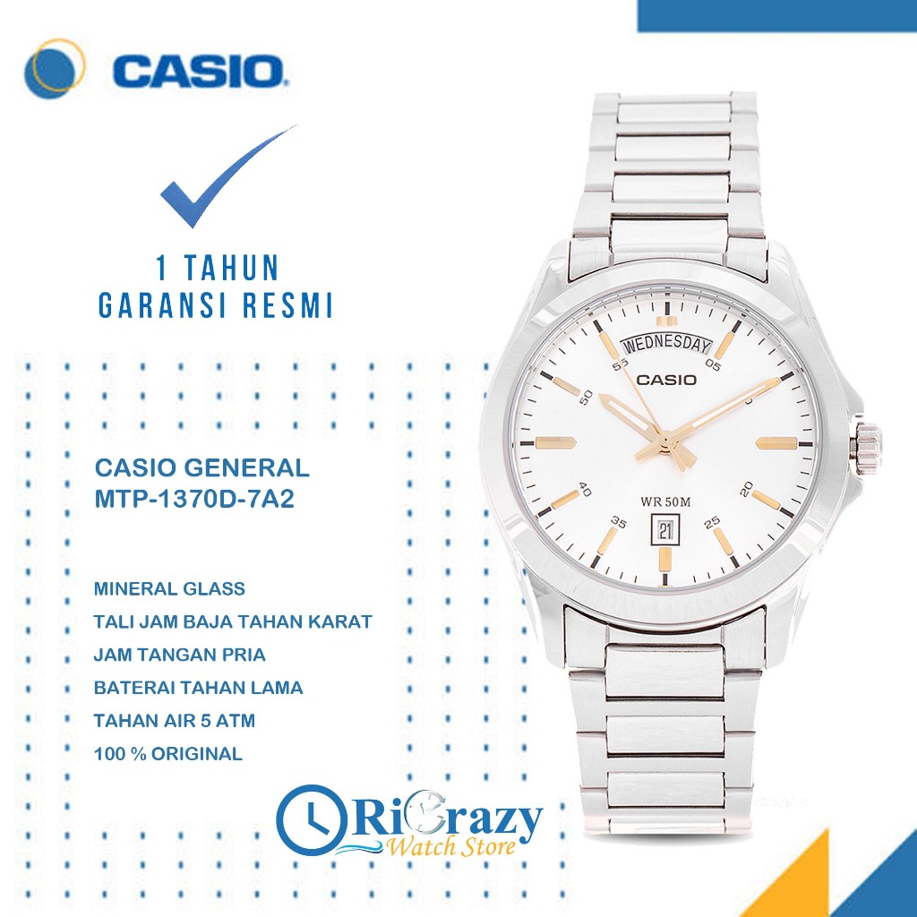 [ PROMO ] Jam Tangan Pria Casio MTP-1370D-7A2 / MTP-1370D-7A2VDF Analog Original Stainless Steel Str
