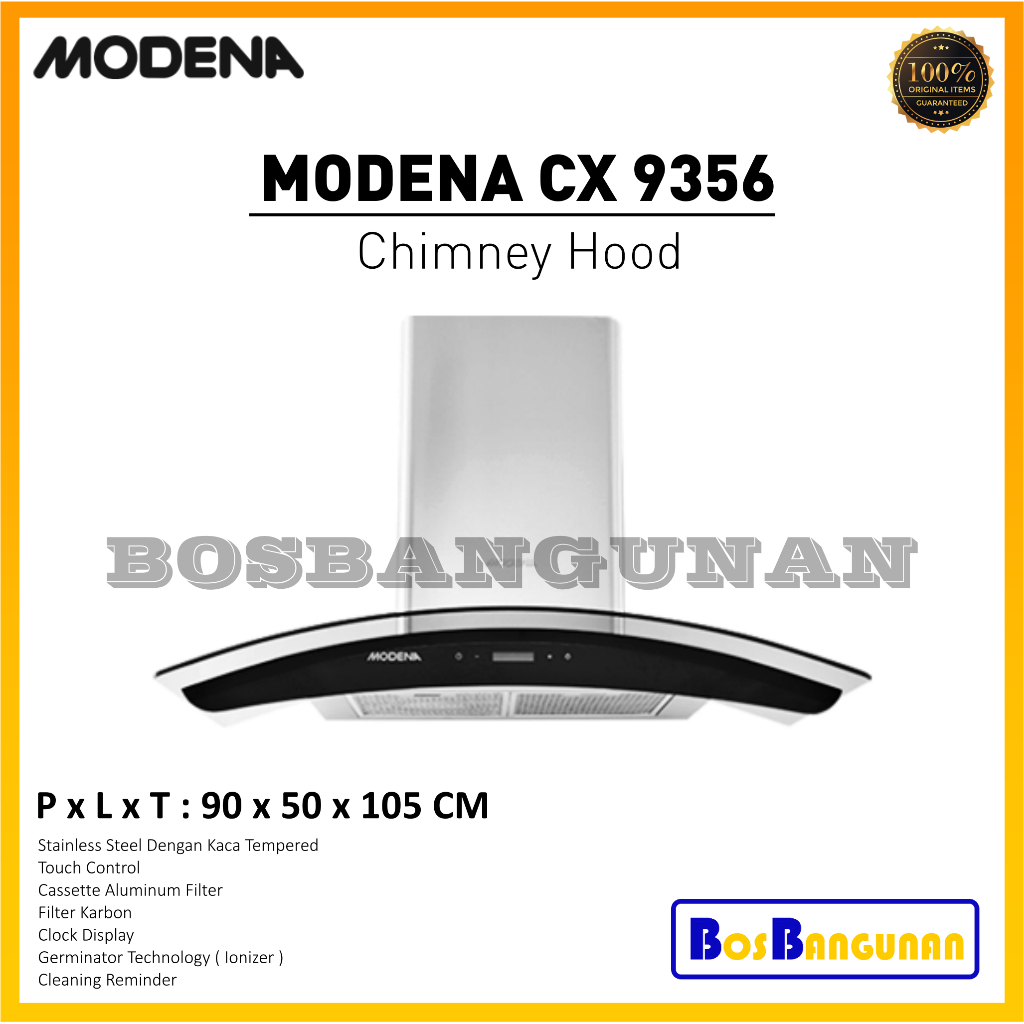 Chimney Cooker Hood MODENA CX 9356 / Exhaust Dapur MODENA CX9356 / Tudung Asap Cerobong MODENA