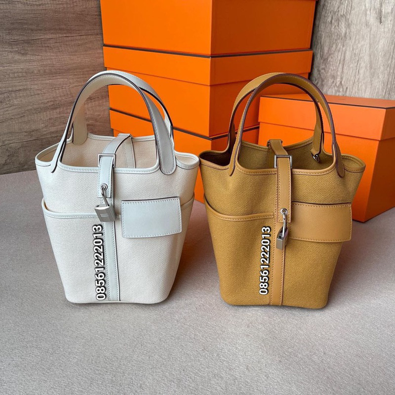HANDBAG PICOTIN CARGO 18 WHITE NATA SESAME CARAMEL BROWN