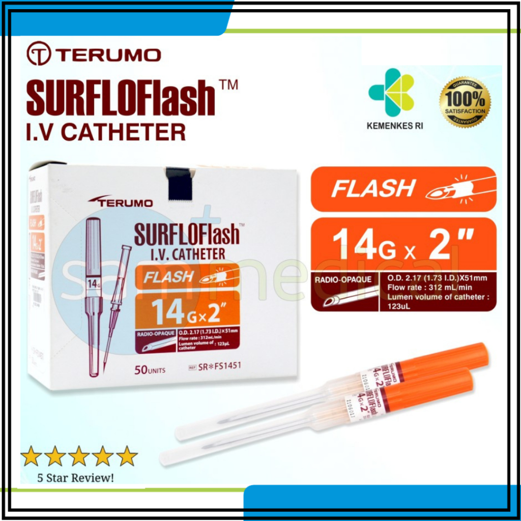 Terumo Surflo Flash IV Catheter / Jarum Infus 14G x 2"