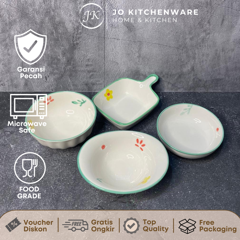 Lepek mangkok kecil keramik gambar bunga set serbaguna / souvenir lepek unik 166