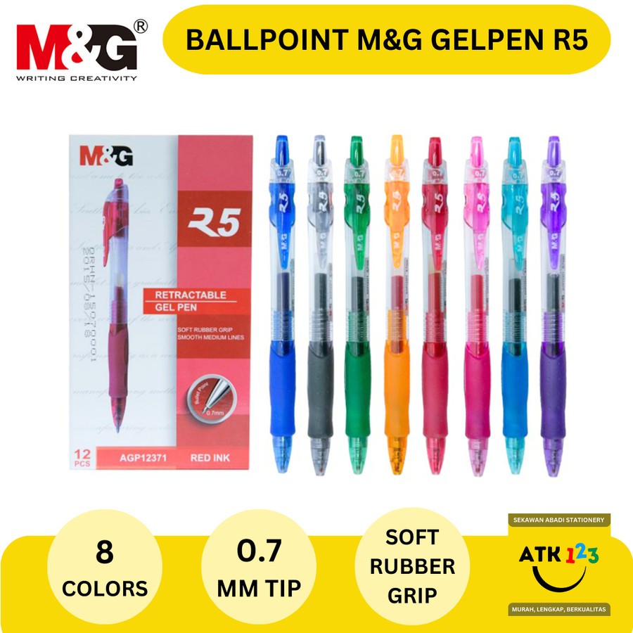 

Ballpoint Gel Bolpen Retractable Pulpen Gel M&G R5 Tip 0.7 mm 8 Colors -