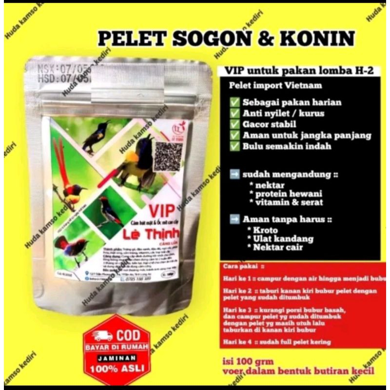 Le thinh vip voer pelet import vietnam pur pakan sogon konin kolibri