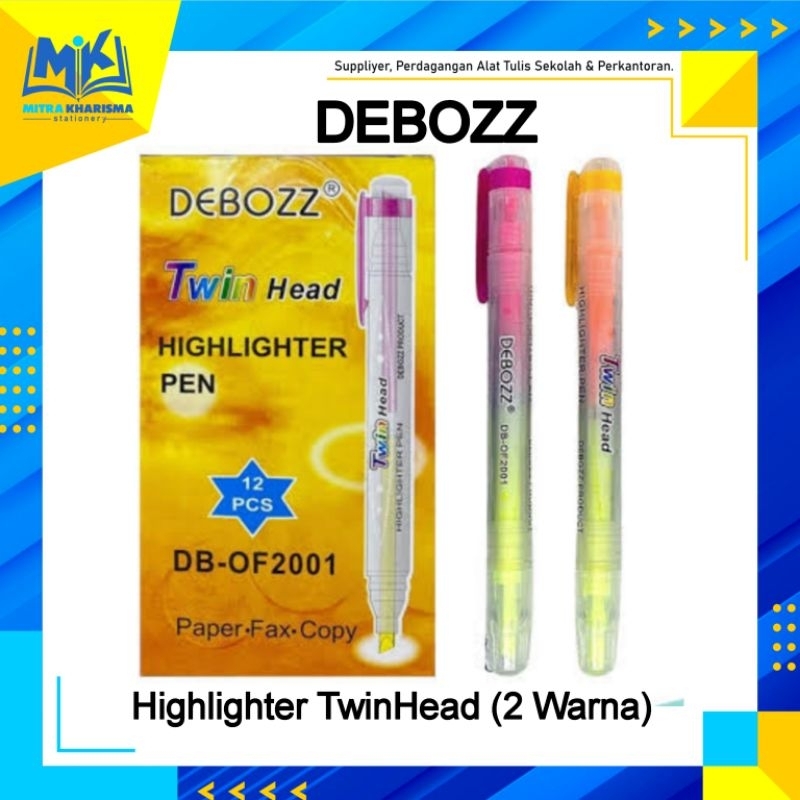 

Penanda Warna 2 sisi / Highlighter Pen Twin Head (2 Warna) DEBOZZ DB-OF2001