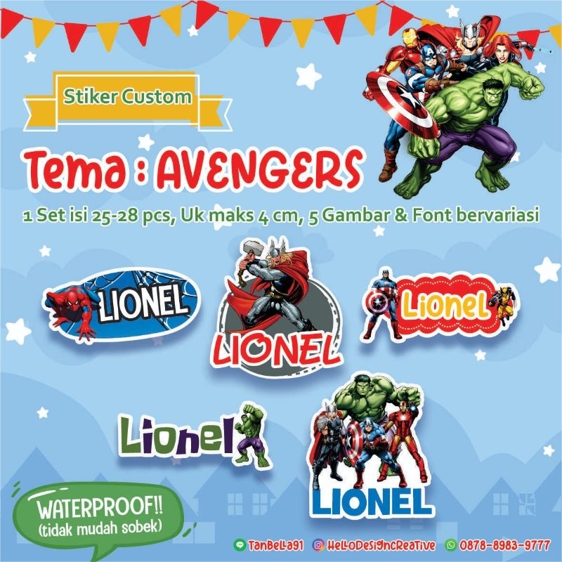 

STIKER NAMA WATERPROOF / STIKER LABEL TEMA AVENGERS