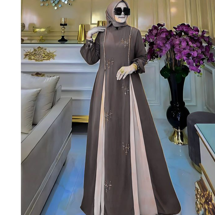 Baju Gamis Ceruty Babydoll Wanita Terbaru Azalia Dress Kondangan Muslim Kekinian Motif Simple Mewah 
