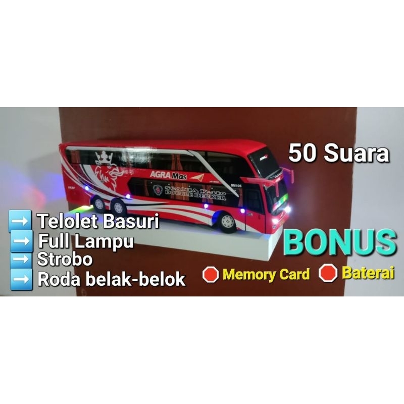 Miniatur bus telolet basuri strobo full lampu agra mas double decker