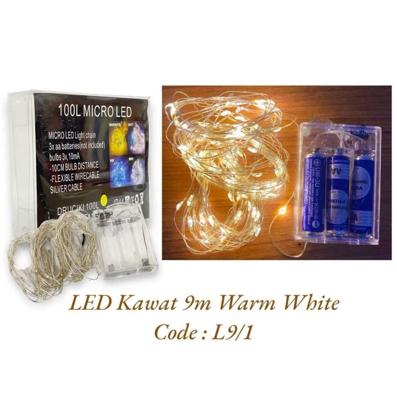Lampu Natal LED Kawat 9m Warm White L9/1 (tanpa baterai) - Lampu Natal - Hiasan Natal - Dekorasi Nat