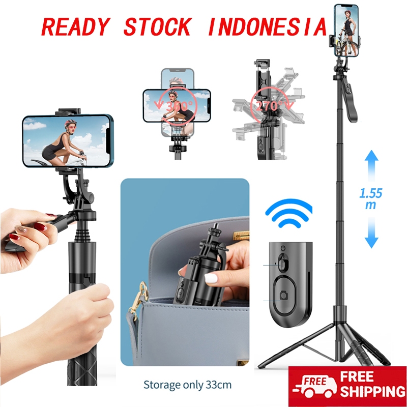 L16 Tongsis Tripod lampu LED Gimbal Stabilizer Bluetooth Selfie Stick Remote with LED 360° Rotate Tripod HP Kamera DSLR Tongsis 1530MM dengan 1/4 Antarmuka &amp; Pegangan Keseimbangan