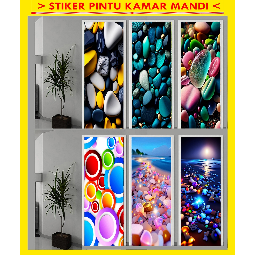 STIKER PINTU KAMAR MANDI, STIKER WC MOTIF BATU 3D