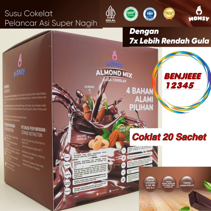 MOMSY Almond Rasa COKLAT 20 sachet box susu pelancar asi ASI booster menyusui momsy Momsy almon mix 20 SACHET coklat chocolate