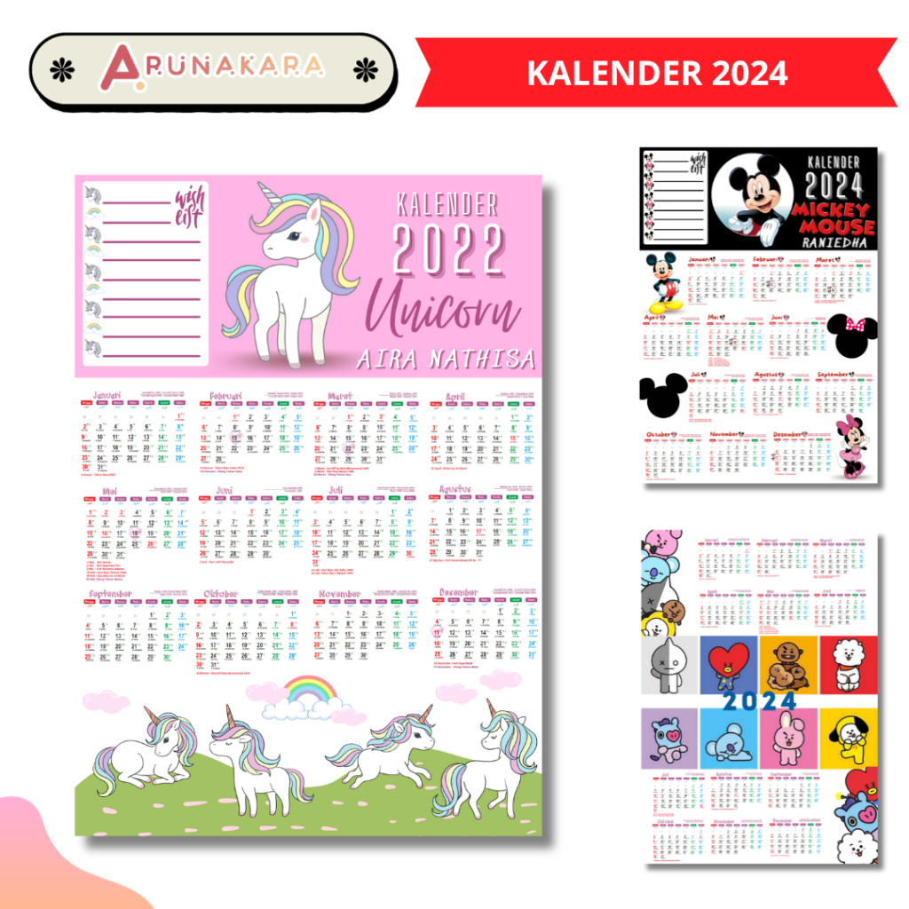 

Kalender Dinding Custom 2025 Unicorn Mickey Mouse BT21 Kalender ukuran A3
