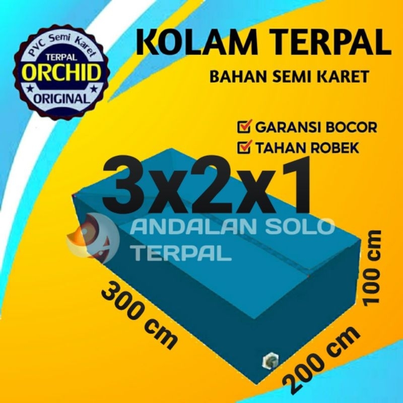 Terpal kolam ikan kotak ukuran 300x200x100/3x2x1 bahan semikaret orchid