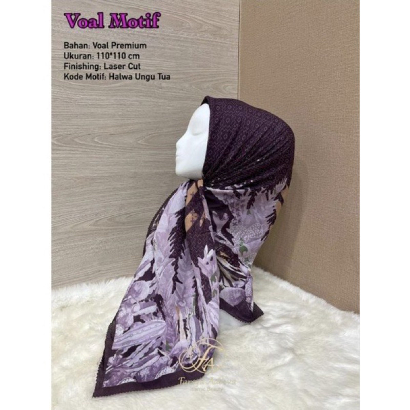 Hijab Segi Empat Voal Motif Halwa Warna Ungu Kerudung Jilbab Murah Terbaru
