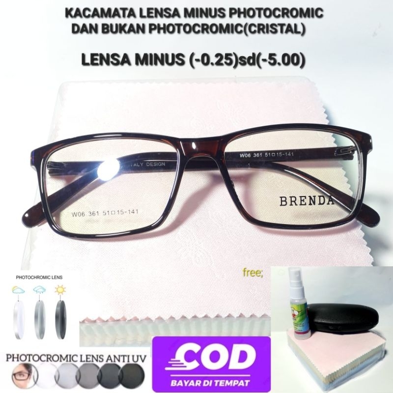 KACAMATA MINUS LENSA PHOTOCROMIC DAN BUKAN PHOTOCROMIC LENSA STANDAR OPTIK