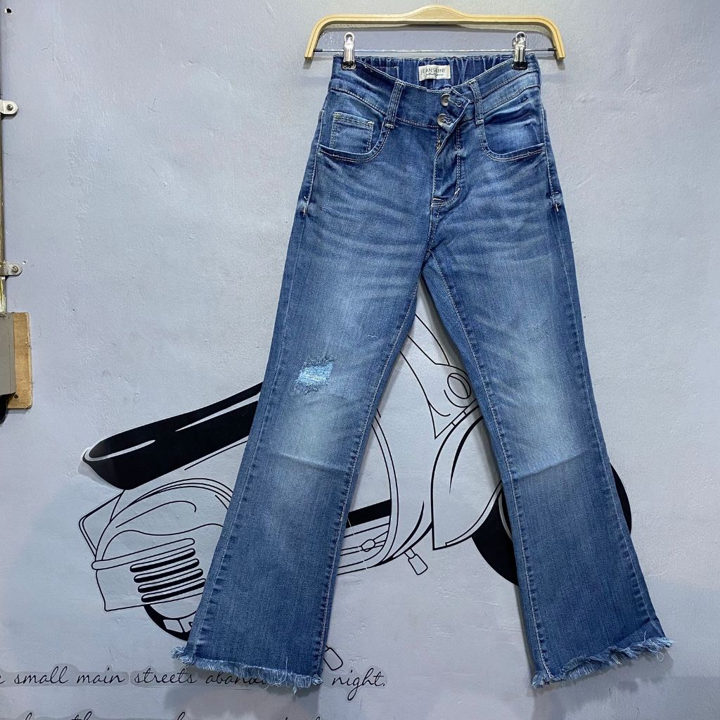 Celana jeans cutbray pinggang karet jeansline