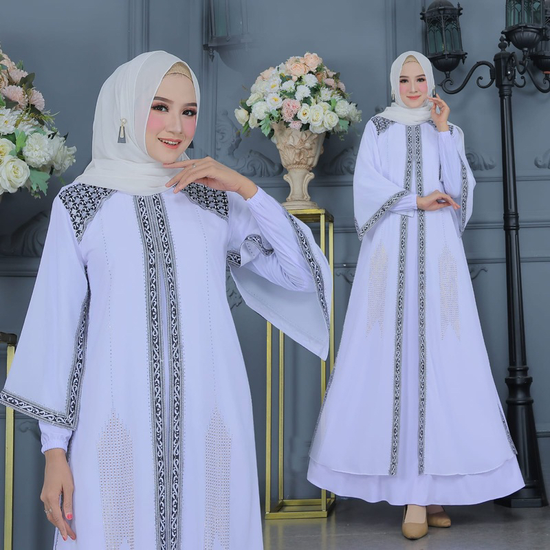 GAMIS ABAYA TURKEY PUTIH MELINA - GAMIS MEWAH - DRESS ARAB - GAMIS PESTA - GAMIS BUSUI - GAMIS JUMBO