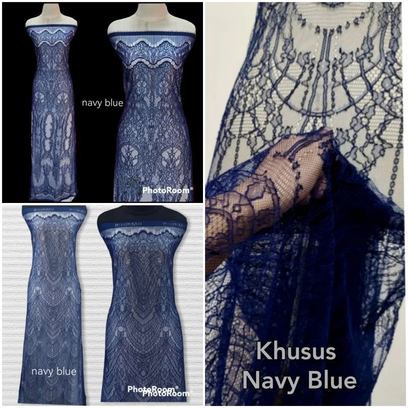 Brokat Chantlly Warna Blue Navy Kain Brokat Cantily Bakal Kain Kebaya Santily Warna Blue Navy