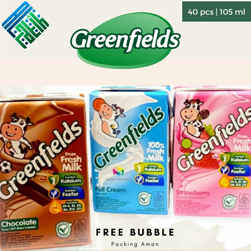 

Greenfields Susu UHT / 40 pcs X 105 ml / Full Cream, Chocolate, dan Strawberry