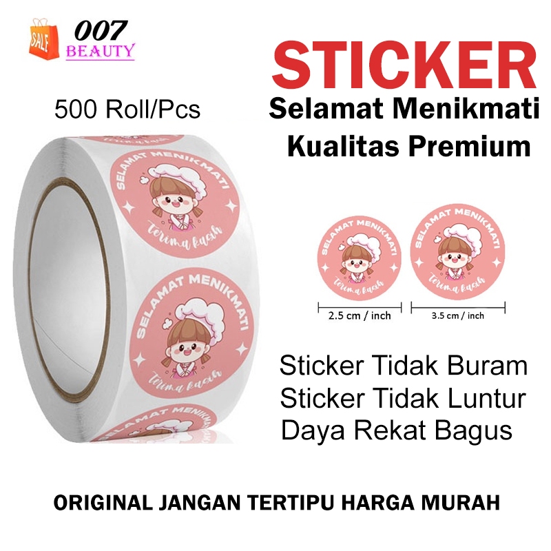 

(1 Roll Isi 500 Pcs) Roll Stiker 3.5 Cm/2,5 Cm Selamat Menikmati - Sticker Makanan Kue Thank You