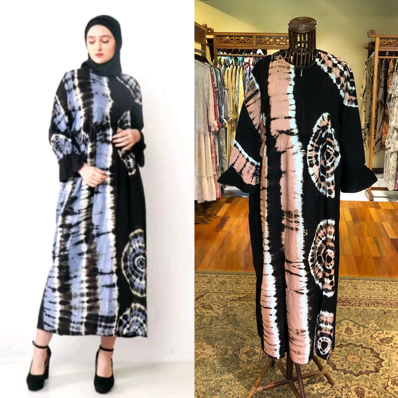 Rumbiana liana square rayon jumputan dian pelangi official pekalongan midi dress busui