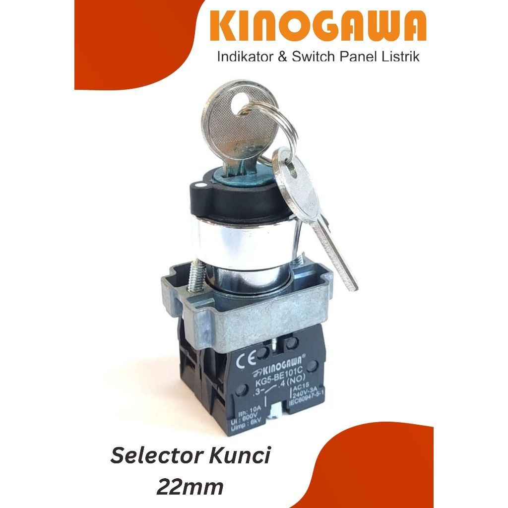 Selector Switch Kunci 22mm 3Posisi Spring Return